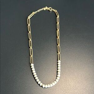 Paperclip Chain and Whited Beaded Necklace with Modern Aesthetic
